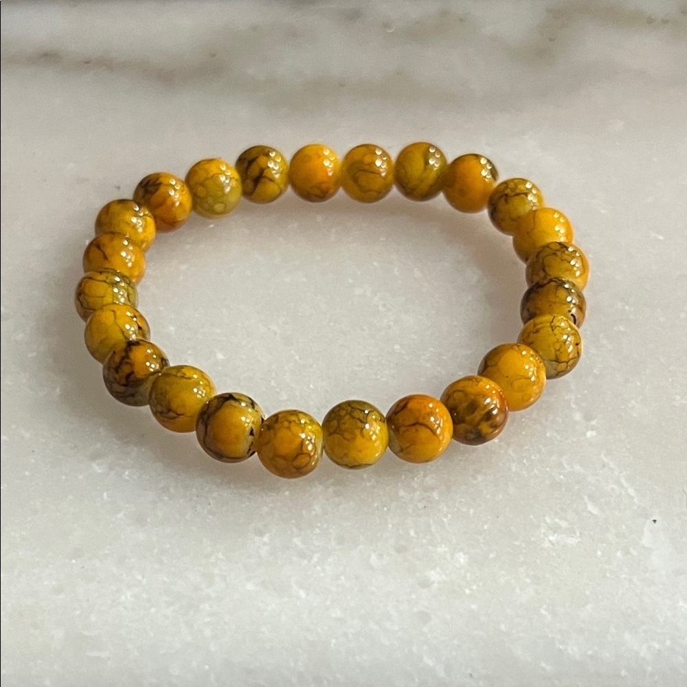 Golden Marbled Acrylic Beaded Stretch Bracelet